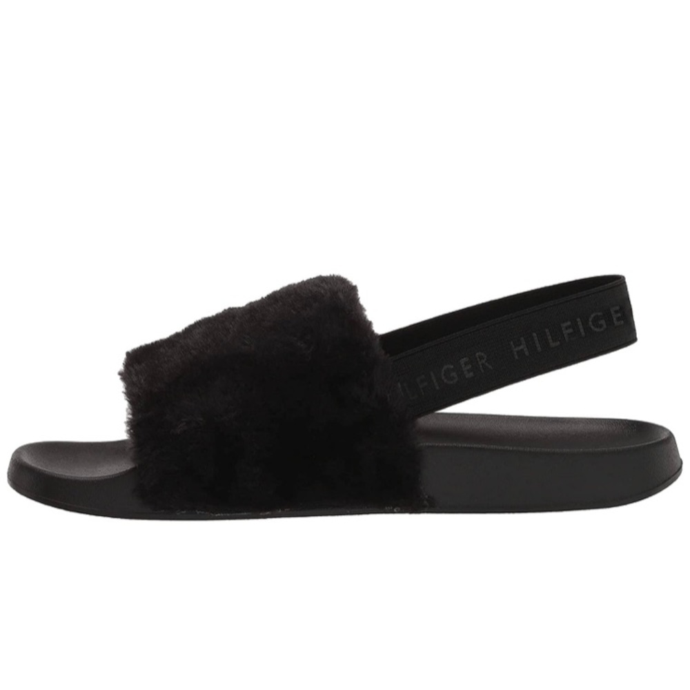 [#1013] TOMMY HILFIGER | TwHahna Faux Fur Slingback Sandals | Black | 10 | NIB - Picture 2 of 6